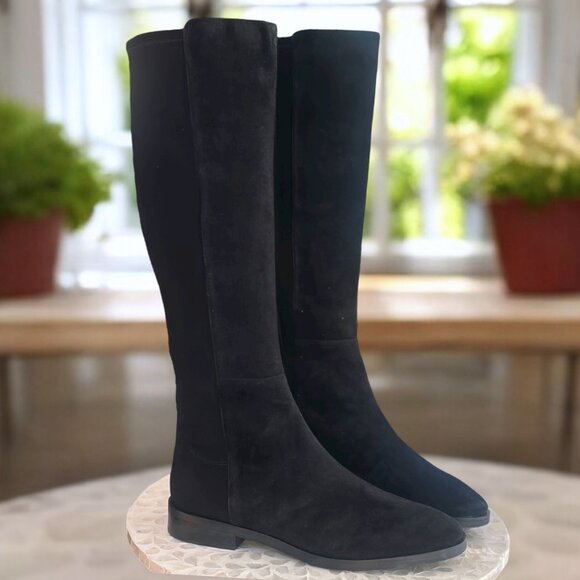 Stuart Weitzman Greer City Knee-High Boots Black Suede Gabardine Women’s 11.5 - Picture 1 of 14